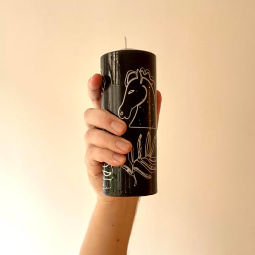 Black Tall Greek-Roman Design pillar candle | Decorative Objects by Agora Home