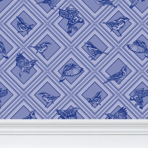 Trellis - Magnolia Warblers - Blue Birds - Wallpaper Print | Wall Treatments by Sean Martorana