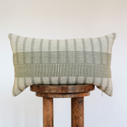 Sage Green & Cream Woven Pattern Lumbar Pillow 12x20 | Pillows by Vantage Design