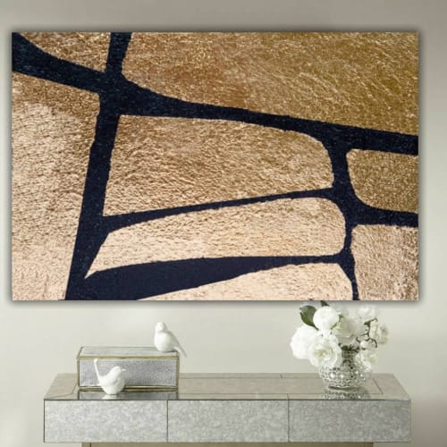 Large gold abstract canvas wall art golden leaf painting | Paintings by Berez Art