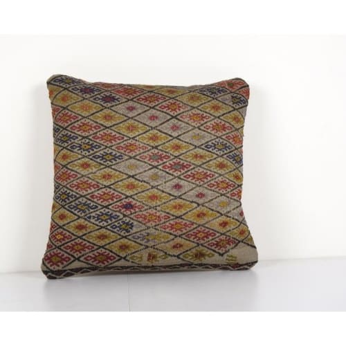 Handmade Turkish Cicim Pillow Cover, Brown Square Kilim Pill | Cushion in Pillows by Vintage Pillows Store