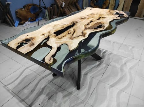 Live edge Clear Epoxy Table made from olive wood | Iron's Custom Wood