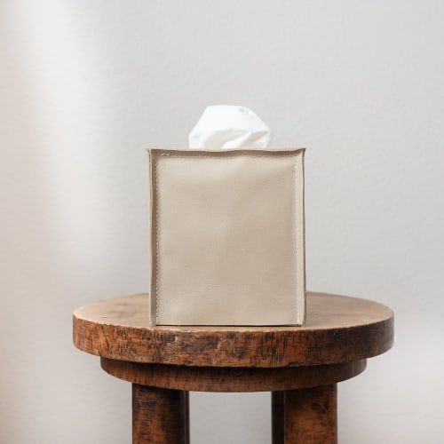 Matte Sand Leather Single Tissue Box Cover | Storage by Vantage Design