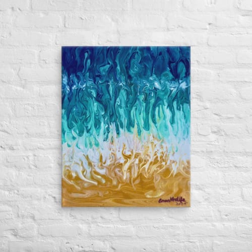 Canvas Print - Good Tidings - Fluid Blue Gold Ocean | Work by Eman's Gallery