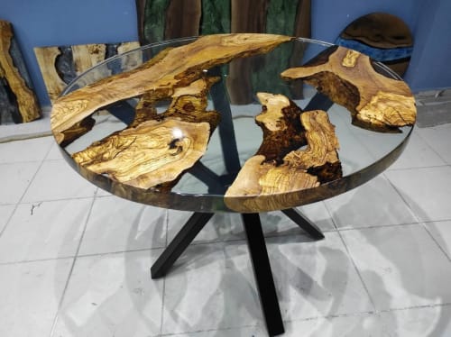 Custom Order  Olive Wood Round Clear Epoxy Dining Table | Tables by LuxuryEpoxyFurniture