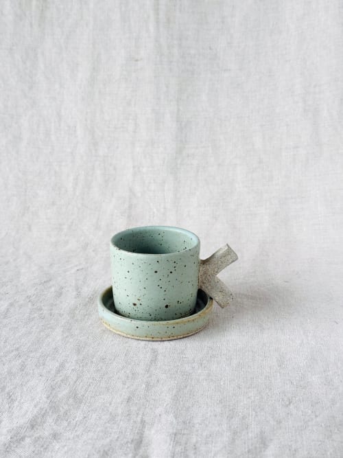 Twiggy Handle Espresso Cup & Saucer - Seafoam, Unique, Handmade Pottery | Drinkware by Tomoko Ceramics