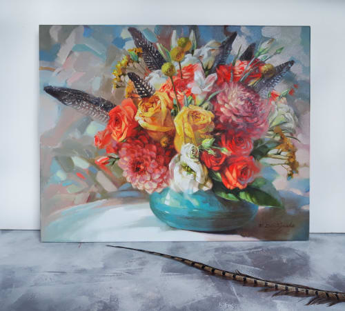 Wedding flowers painting oil original art on canvas, Floral | Paintings by Natart
