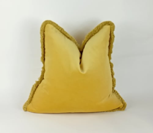 Yellow brush fringe pillow cover, yellow velvet brush fringe | Pillows by velvet + linen