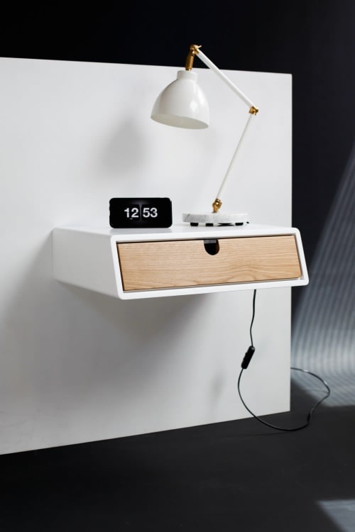 Floating White Nightstand 1 Drawer Made of Oak Wood | Storage by Manuel Barrera Habitables