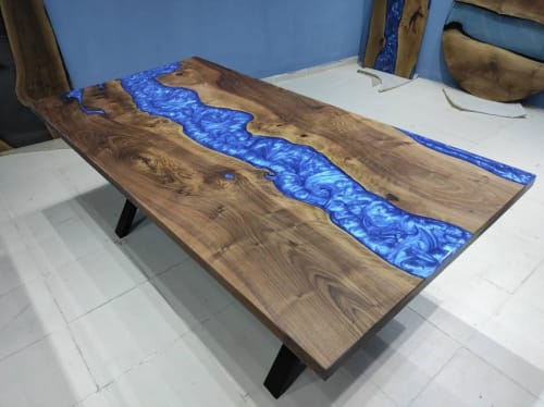 Custom Order Walnut Wood Design Blue Epoxy Coffee Table | Tables by LuxuryEpoxyFurniture
