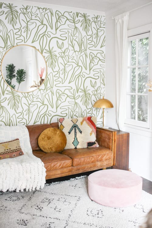 Inked Foliage Traditional Prepasted Wallpaper -White & Color | Wallpaper by Samantha Santana Wallpaper & Home