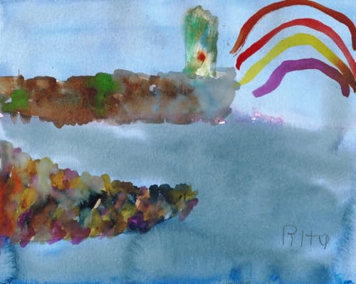 Rocky Shore - Original Watercolor | Paintings by Rita Winkler - "My Art, My Shop" (original watercolors by artist with Down syndrome)