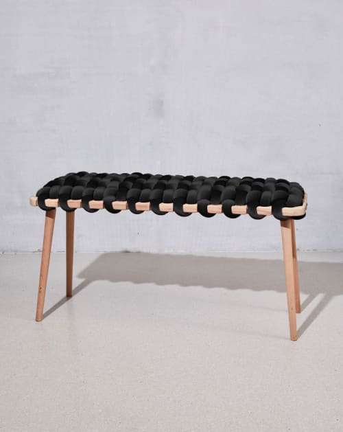 Black Velvet Woven Bench | Benches & Ottomans by Knots Studio