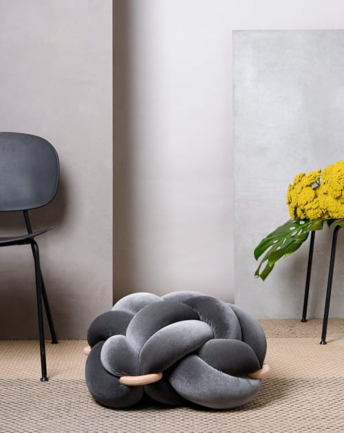(M) Grey Velvet Knot Floor Cushion | Pouf in Pillows by Knots Studio