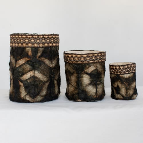 Wild Silk Shibori Baskets - Turtle Pattern - Onyx & Natural | Storage by Tanana Madagascar