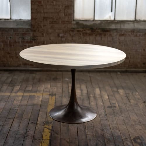 Round Wood + Bronze Pedestal Base Dining Table | Tables by Alabama Sawyer