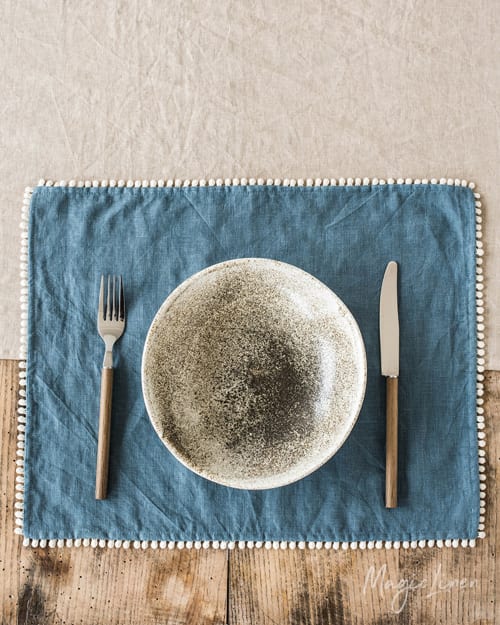 Pom Pom Trim Linen Placemat Set Of 2 | Tableware by MagicLinen