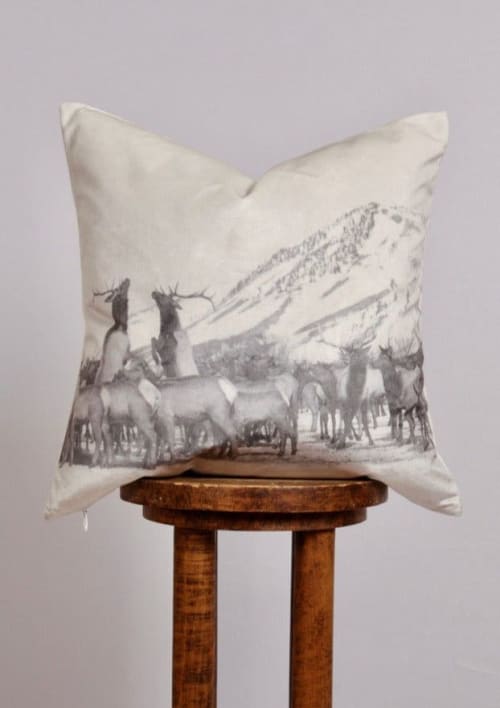 "Dueling Elk" Velvet Decorative Pillow 20x20 | Pillows by Vantage Design