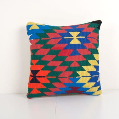Decorative Turkish Kilim Pillow Cover, Geometric Organic Woo | Pillows by Vintage Pillows Store