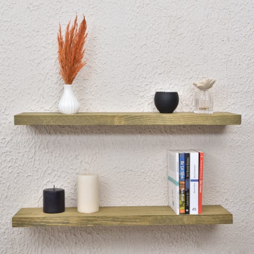 Heavy Duty Natural Wood Floating Shelf | Storage by Picwoodwork