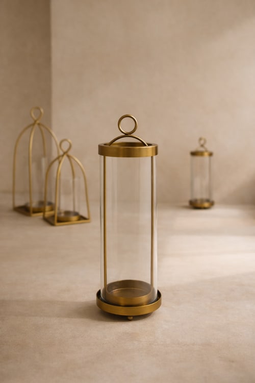 Orbit Hurricane Candle Holder — Antique Brass Finish | Decorative Objects by Raíz Studio