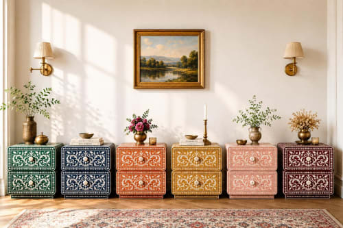 Handmade Bone Inlay Nightstand 2 Drawer Boho Moroccan Bedside Table | Storage by IKKAZA