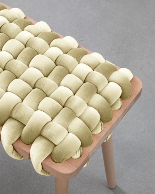 Ivory Velvet Woven Stool | Chairs by Knots Studio