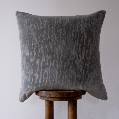 Grey Blue River Ripples Velvet Pillow 22x22 | Pillows by Vantage Design