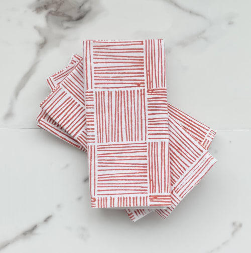 Dinner Napkins (set of 4) - Striped, Coral | Linens & Bedding by Mended