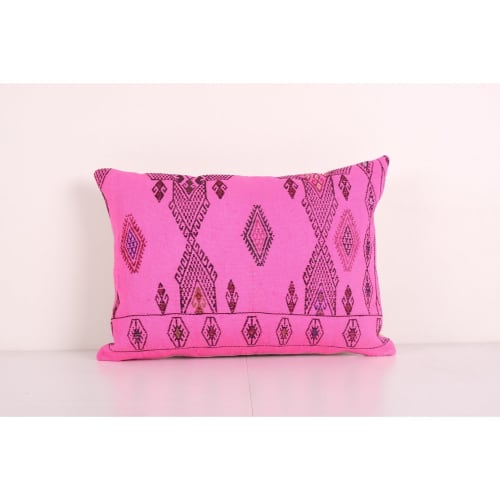 Anatolian Wool Pink Lumbar Kilim Pillow Cover, Decorative Tu | Pillows by Vintage Pillows Store