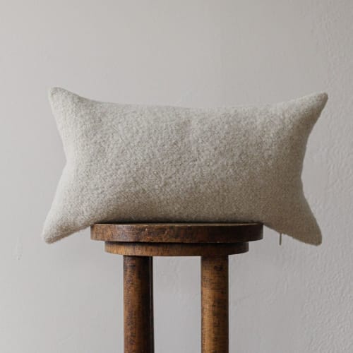 Curly Winter White Wool Lumbar Pillow 12x20 | Pillows by Vantage Design