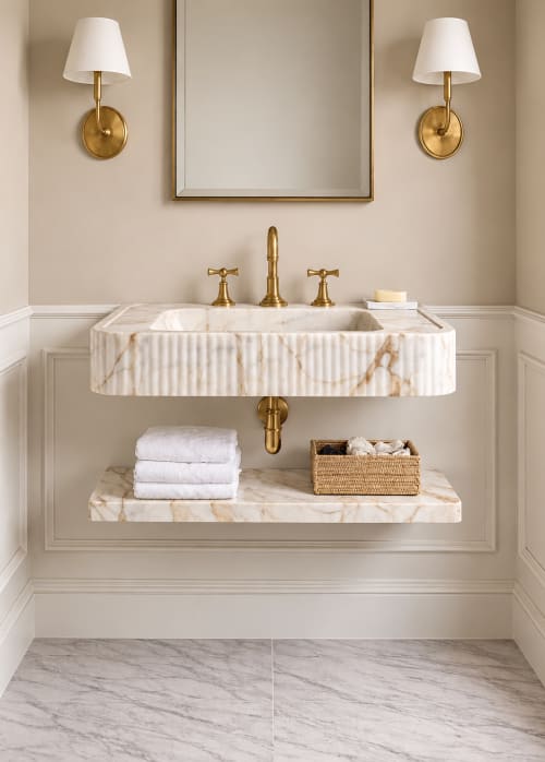 Calacatta Gold Marble Sink with Shelf | Water Fixtures by Vero Marble