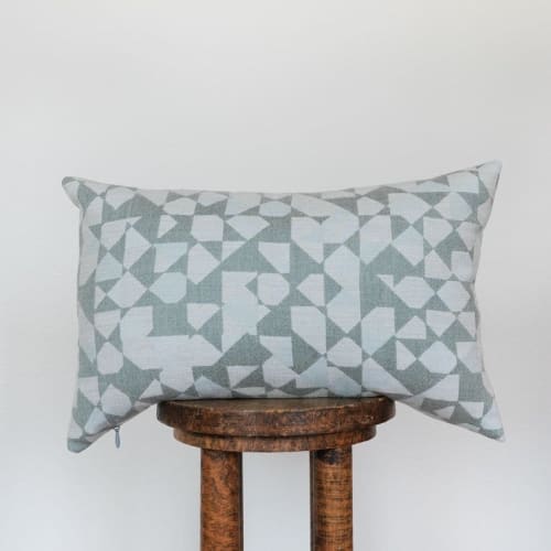 Turquoise & Blue Geometric Wool Lumbar Pillow 14x22 | Pillows by Vantage Design