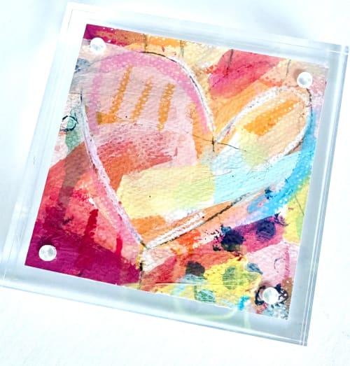 Acrylic Block Heart Painting: Loud Love (No. 1 of 10) | Mixed Media in Paintings by carrie song