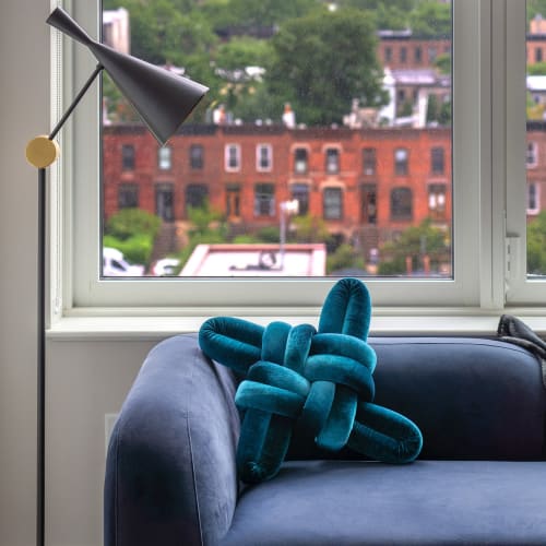 Petrol Velvet Knot Pillow | Pillows by Knots Studio