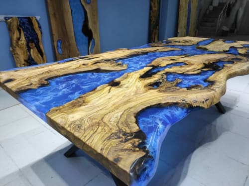 Live Edge Olive Table | Ocean River Dining Epoxy Table | Tables by LuxuryEpoxyFurniture