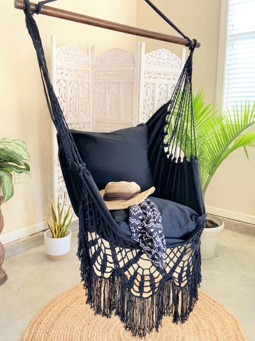 Black Crochet Hammock Chair | NINA BLACK | Chairs by Limbo Imports Hammocks
