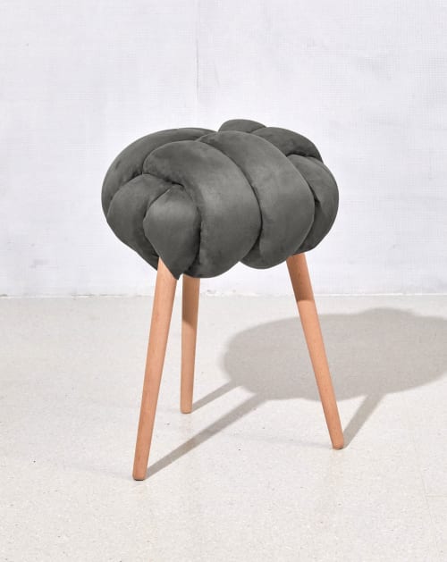 Graphite Vegan Suede Knot Stool | Chairs by Knots Studio