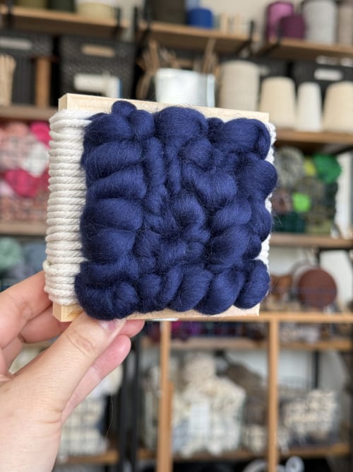 Mini Woven Tile - Navy Blue | Wall Sculpture in Wall Hangings by Mpwovenn Fiber Art by Mindy Pantuso