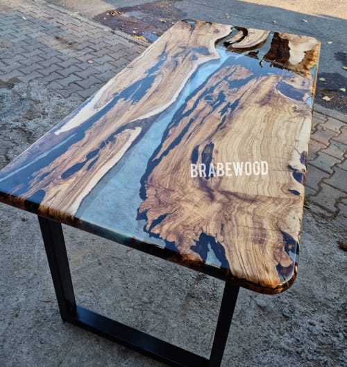 Olive epoxy table, round edge table, clear epoxy | Tables by Brave Wood