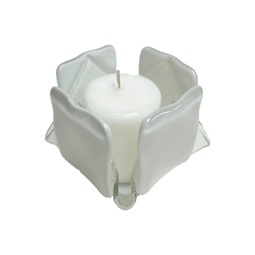 White Opalescent Glass Candleholder | Candle Holder in Decorative Objects by Sand & Iron