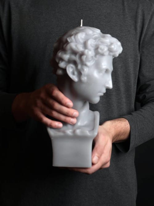 Grey Hermes XL Greek God Head Candle - Roman Bust Figure | Decorative Objects by Agora Home