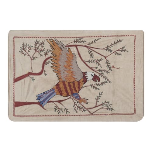 Silk Suzani Hawk Tapestry on the Branch, Pictorial Suzani Wa | Linens & Bedding by Vintage Pillows Store