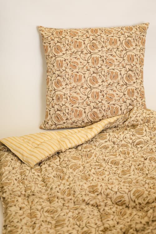 Honey Bloom Kalamkari Pillow | Pillows by Ninéh