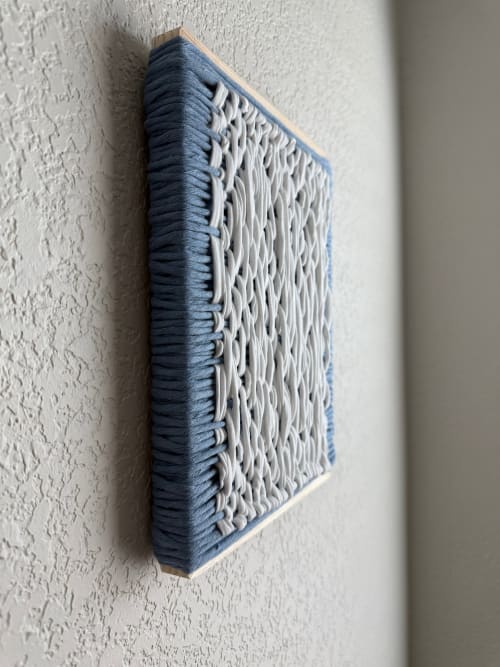 Woven Tile 9x12 - Spaced - Light Blue and White | Wall Hangings by Mpwovenn Fiber Art by Mindy Pantuso