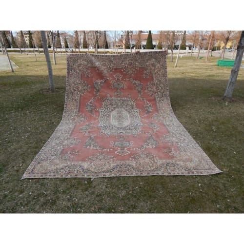 Area Rug, Distressed Antique Oushak Rug, Large Vintage Rug | Rugs by Vintage Pillows Store