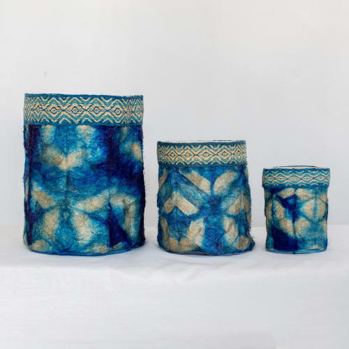 Wild Silk Shibori Baskets-Turtle Pattern- Sapphire & Natural | Storage by Tanana Madagascar