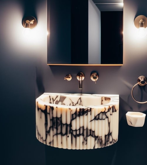 Calacatta Viola Marble Fluted Sink: Luxury Bathroom Vanity | Water Fixtures by AYMARBLEDESIGN LLC
