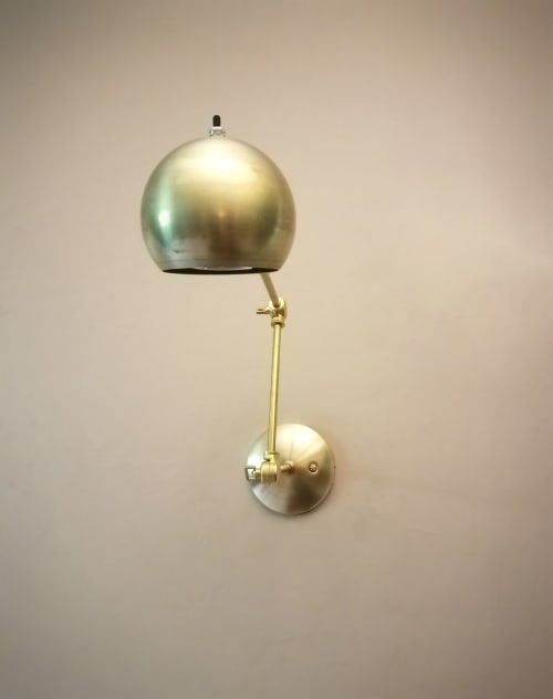 Adjustable Wall Sconce - Industrial Light -  Gold Globe | Sconces by Retro Steam Works