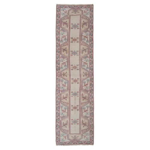 Distressed Turkish Oushak Runner Rug - Bohemian Style Carpet | Rugs by Vintage Pillows Store